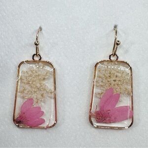 NEW pink pressed flower resin earrings coquette girl bohemian cottagecore
